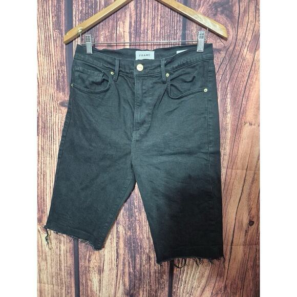 FRAME Pants - Frame Women's Black Le Vintage Bermuda Raw Edge Denim Shorts Size 28